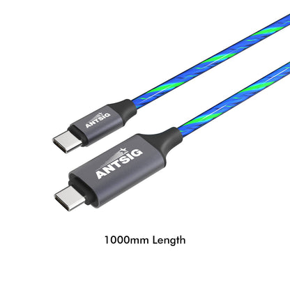 Antsig USB C to USB C Light Up Cable - 1m - Blue