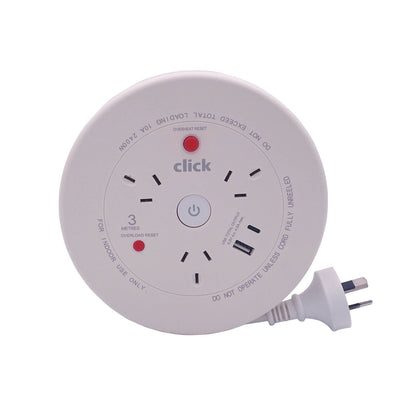 Click Cable Reel With USB Charger - 3m