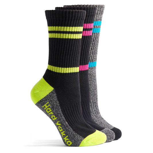 Hard Yakka Multi Coloured Women’s Crew Work Socks - 3 Pack - Size 3-8