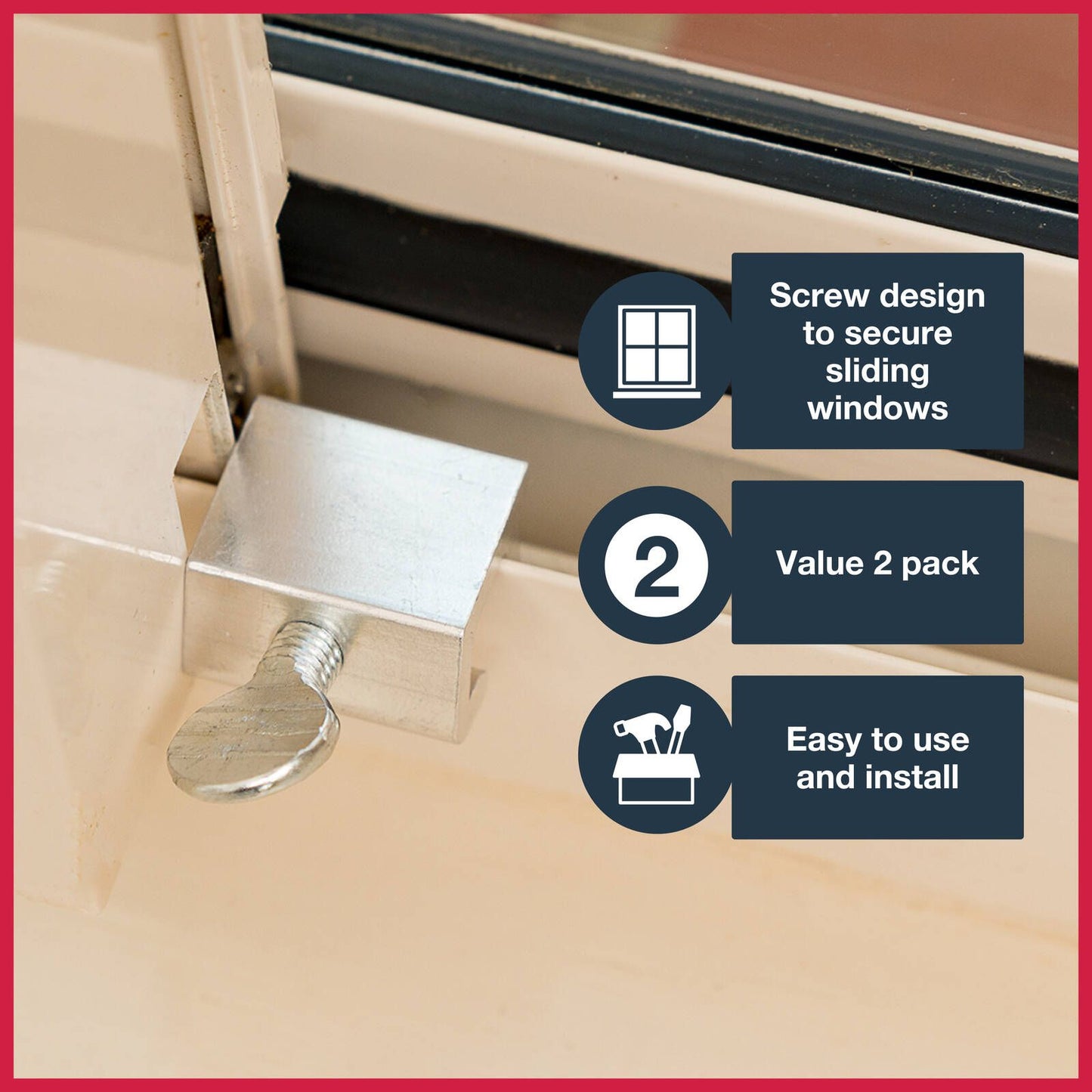 Ikonic Sliding Window Lock - 98 x 134mm - 2 Pack