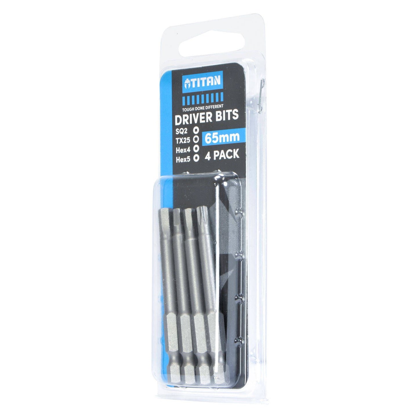 Titan Assortment Driver Bit - 65mm - SQ2,TX25,HEX4,HEX5 - 4 Pack