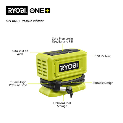 Ryobi ONE+ High Pressure Inflator - Tool Only - 160 PSI