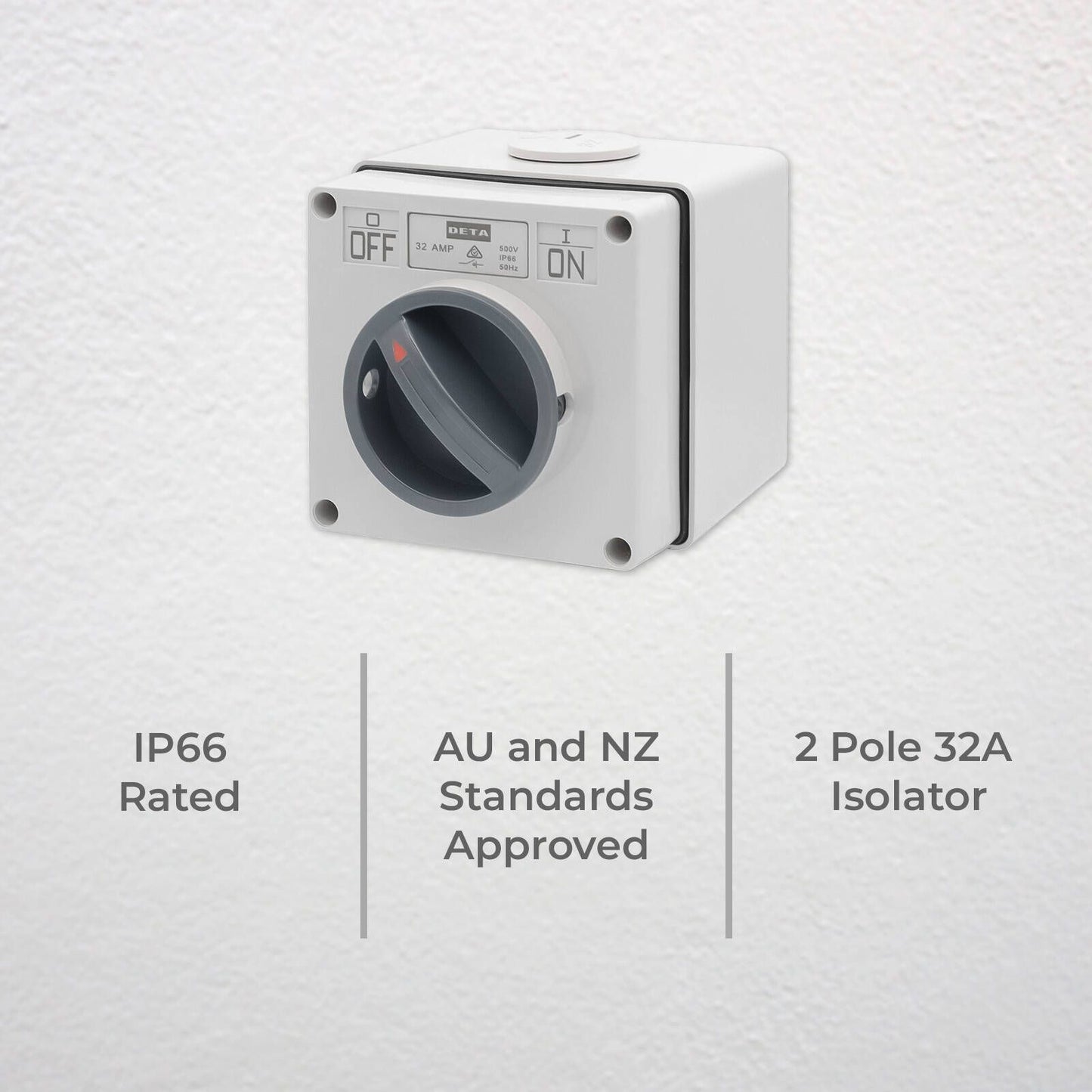 Deta IP66 Weatherproof 2 Pole Isolator - 32A - Grey