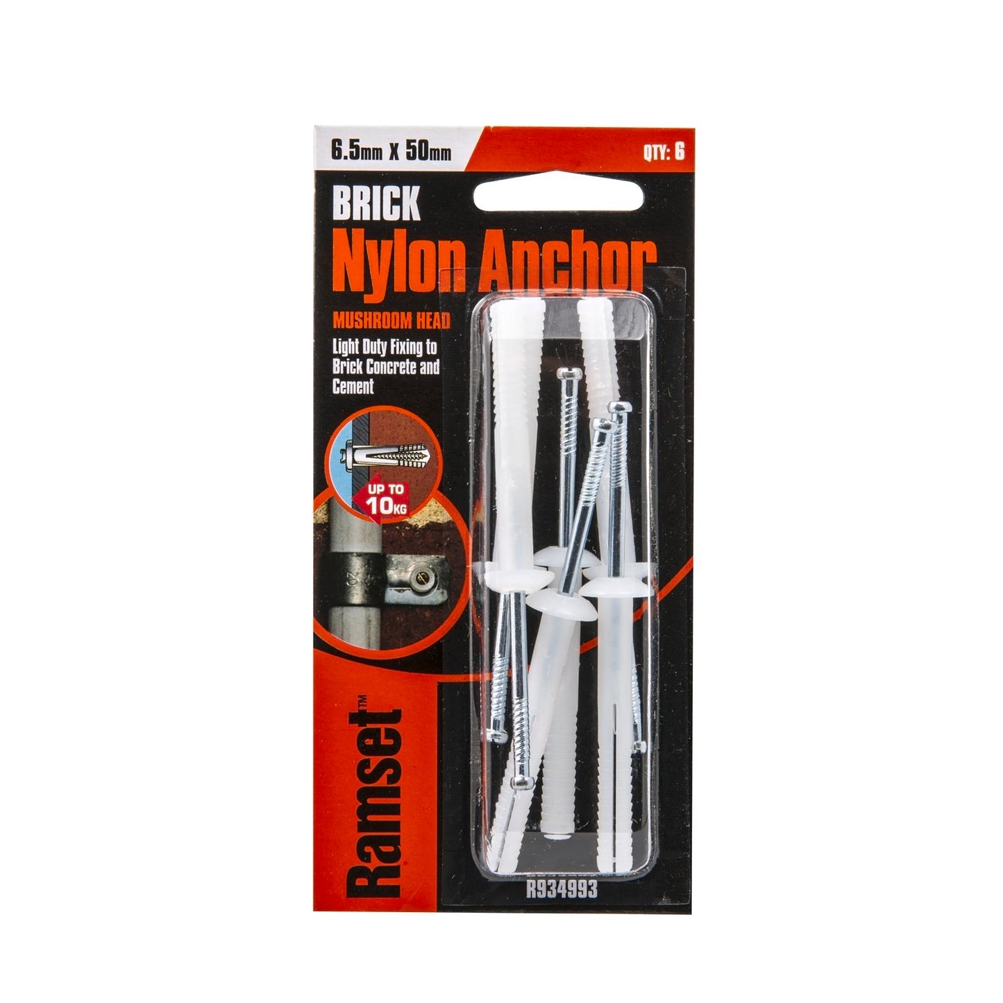 Ramset Nylon Anchor - 6.5 x 50mm - 6 Pack