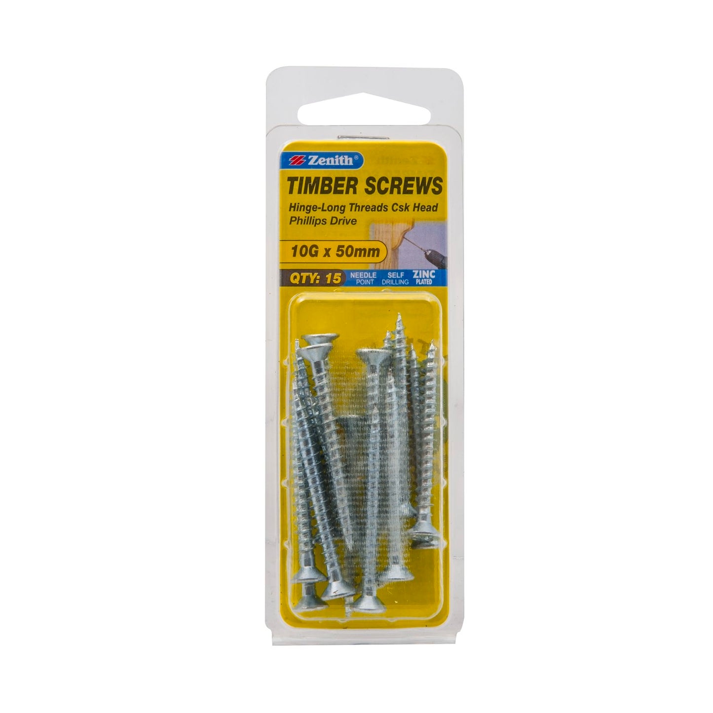 Zenith Zinc Plated Hinge Screws - 10g x 50mm - 15 Pack