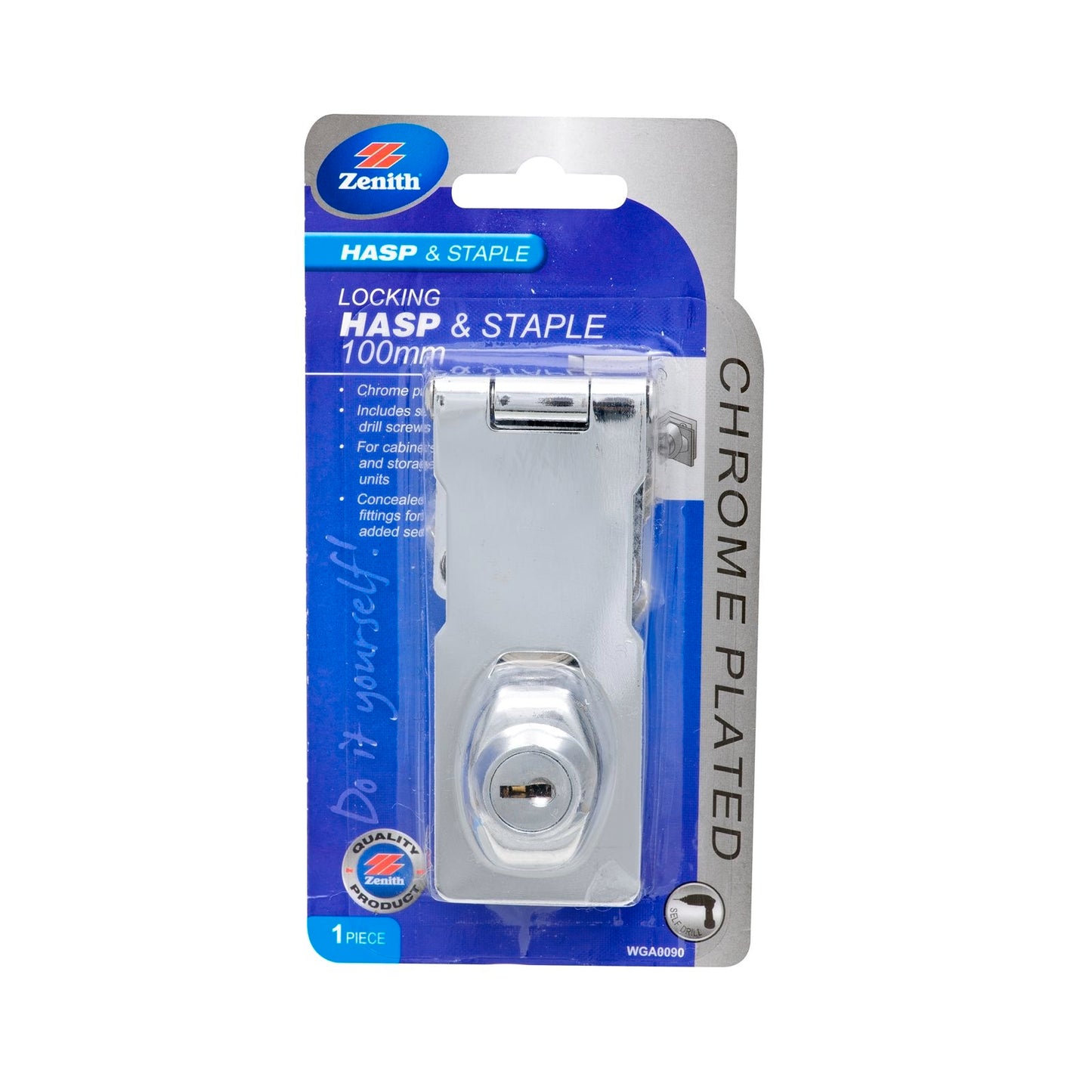 Zenith Locking Hasp and Staple - 100mm - Chrome