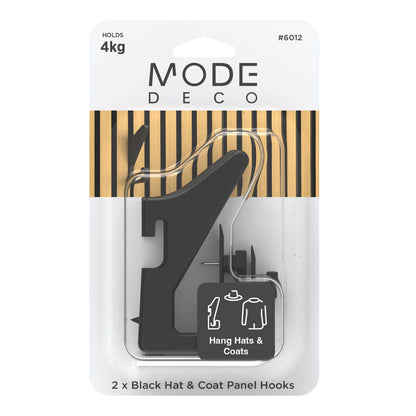 Mode Acoustic Panelling Hat Coat Hooks - 13 x 97mm - Black - 2 Pack