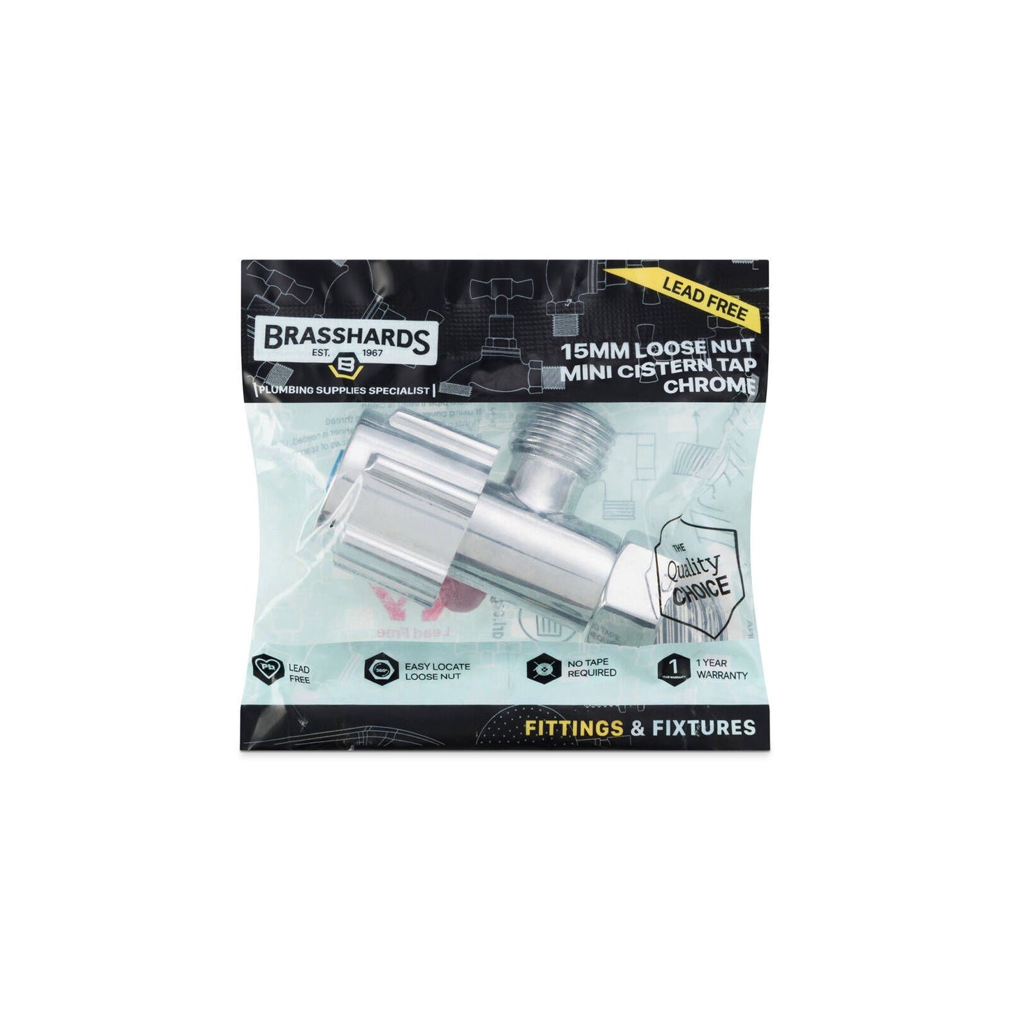 Brasshards Loose Nut Mini Cistern Tap - 15mm - Chrome