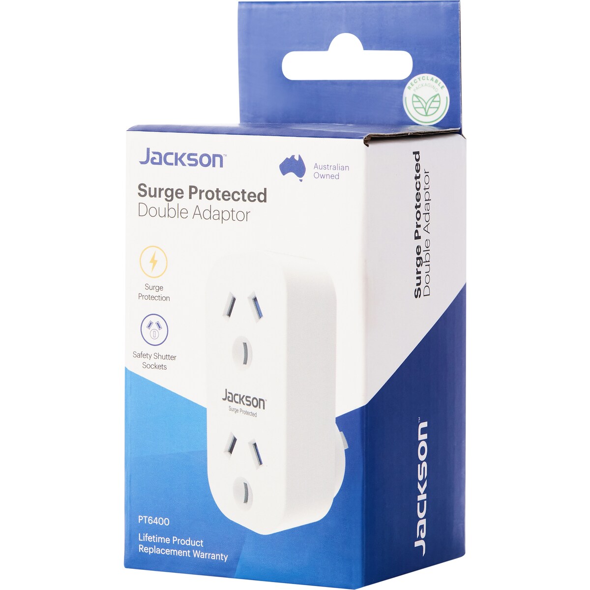 Jackson Surge Protected Double Adaptor - Vertical Style each