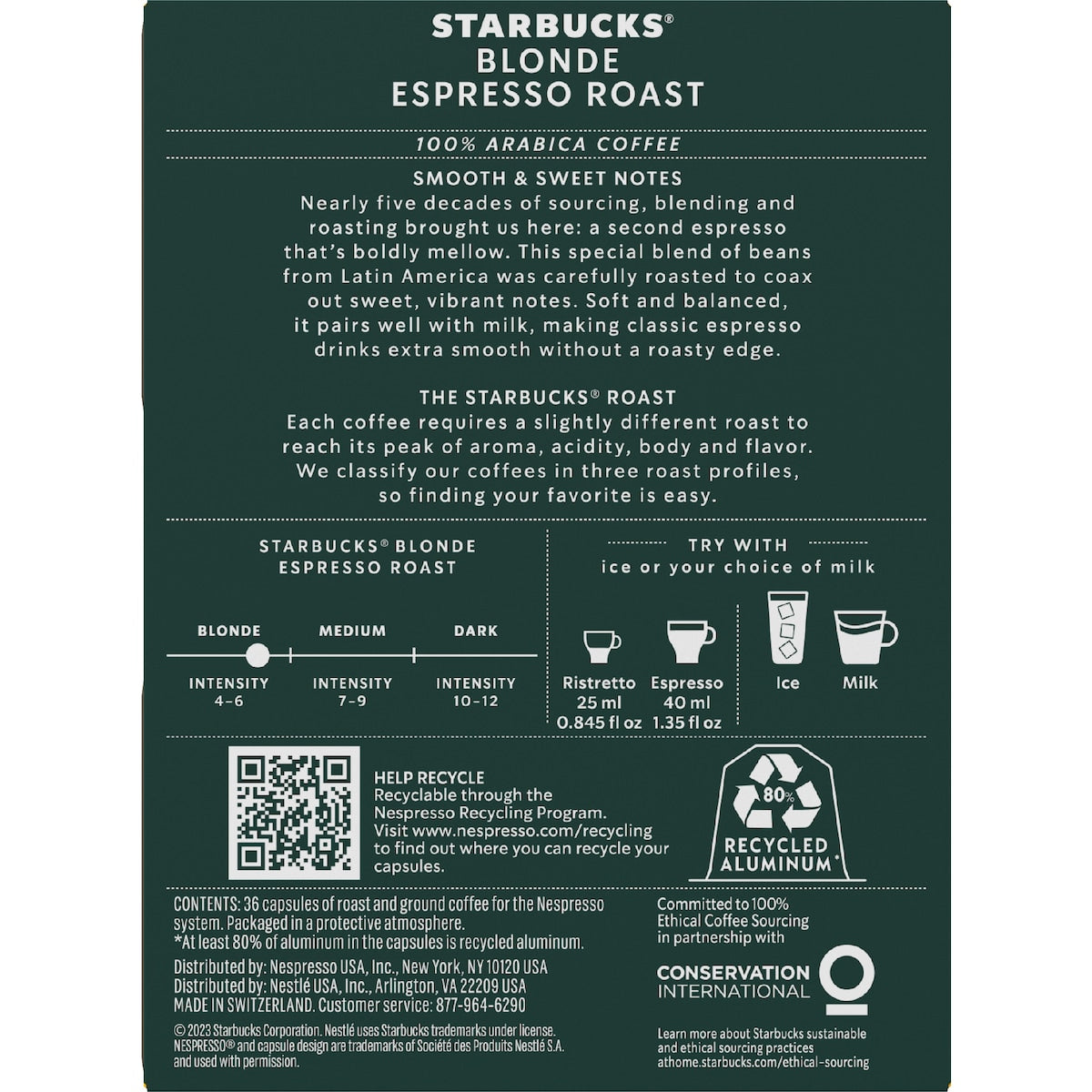 Starbucks By Nespresso Blonde Espresso Roast Coffee Pods 36 Pack