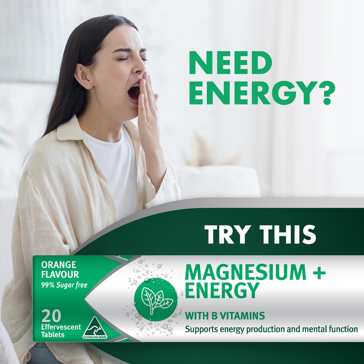 Nature's Own Magnesium+ Energy Effervescent With B Vitamins & Caffeine 20 pack