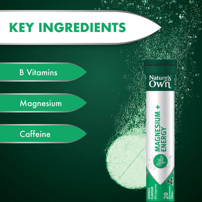 Natures Own Magnesium+ Energy Effervescent With B Vitamins & Caffeine 20 pack