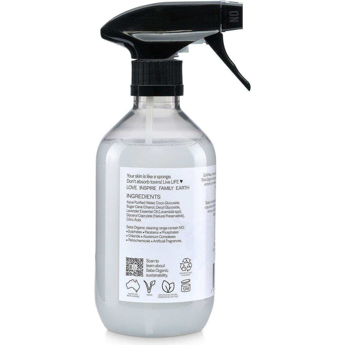 Saba Organics Window & Glass Cleaner Tasmanian Lavender 500ml