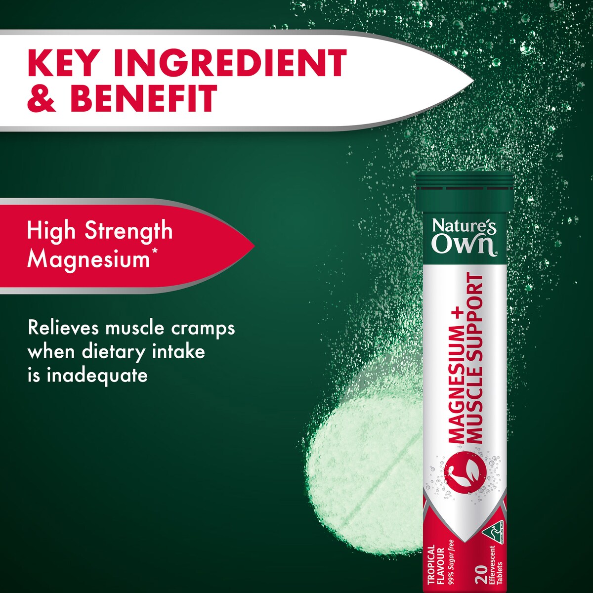 Natures Own Magnesium+ Muscle Effervescent With High Strength Magnesium 20 Pack