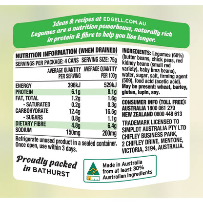 Edgell Four Bean Mix Snack Packs Ready To Eat 125g X 4 Pack