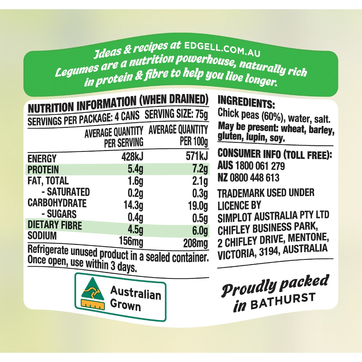 Edgell Chickpeas 125g X 4 Pack