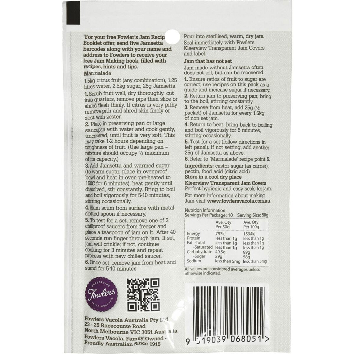 Fowlers Baking Aids Vacola Jamsetta 50g