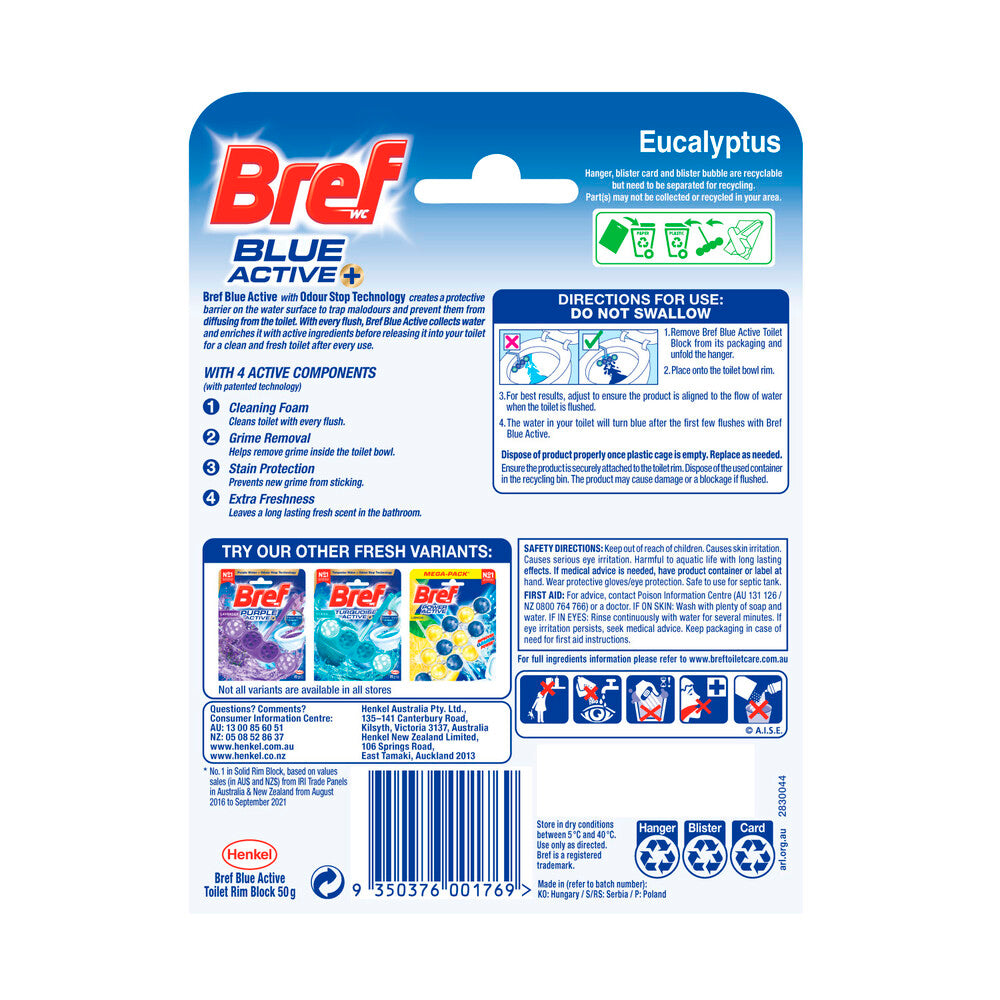Bref Blue Active Rim Block Eucalyptus Toilet Cleaner - 50g