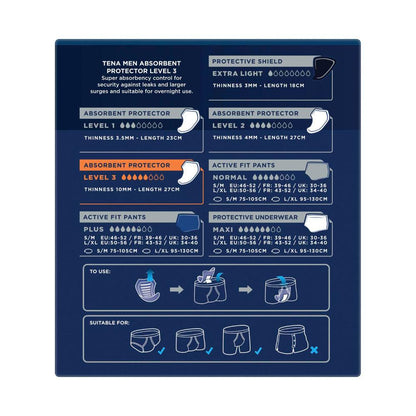 Tena Men Absorbent Protector Level 3 Super Incontinence Pads - 8 pack