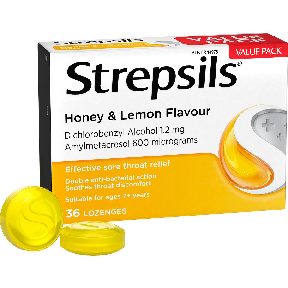 Strepsils Double Antibacterial Soothing Throat Lozenge Honey & Lemon 36 Pack