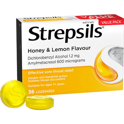 Strepsils Double Antibacterial Soothing Throat Lozenge Honey & Lemon 36 Pack