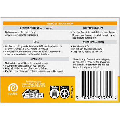 Strepsils Double Antibacterial Soothing Throat Lozenge Honey & Lemon 36 Pack