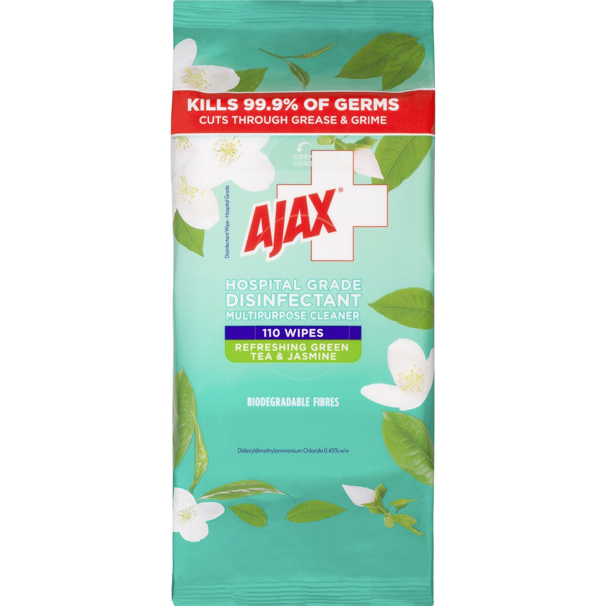 Ajax Disinfectant Cleaning Wipes Green Tea & Jasmine 110 Pack