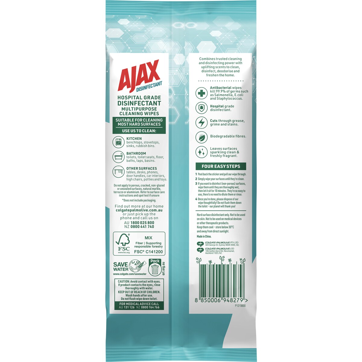 Ajax Disinfectant Cleaning Wipes Green Tea & Jasmine 110 Pack