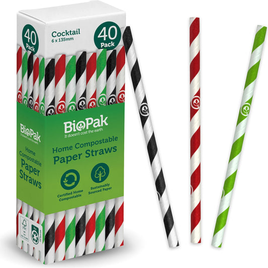 Biopak Paper Cocktail Straws Paper Straws 40 Pack