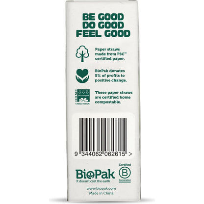 Biopak Paper Cocktail Straws Paper Straws 40 Pack