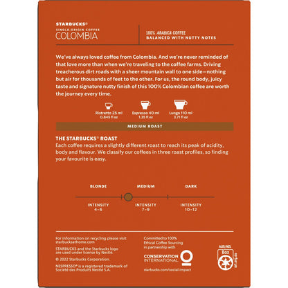 Starbucks by Nespresso Single Origin Colombia Coffee Pods Capsules 36 Pack