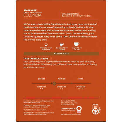 Starbucks By Nespresso Colombia Coffee Pods 36 Pack