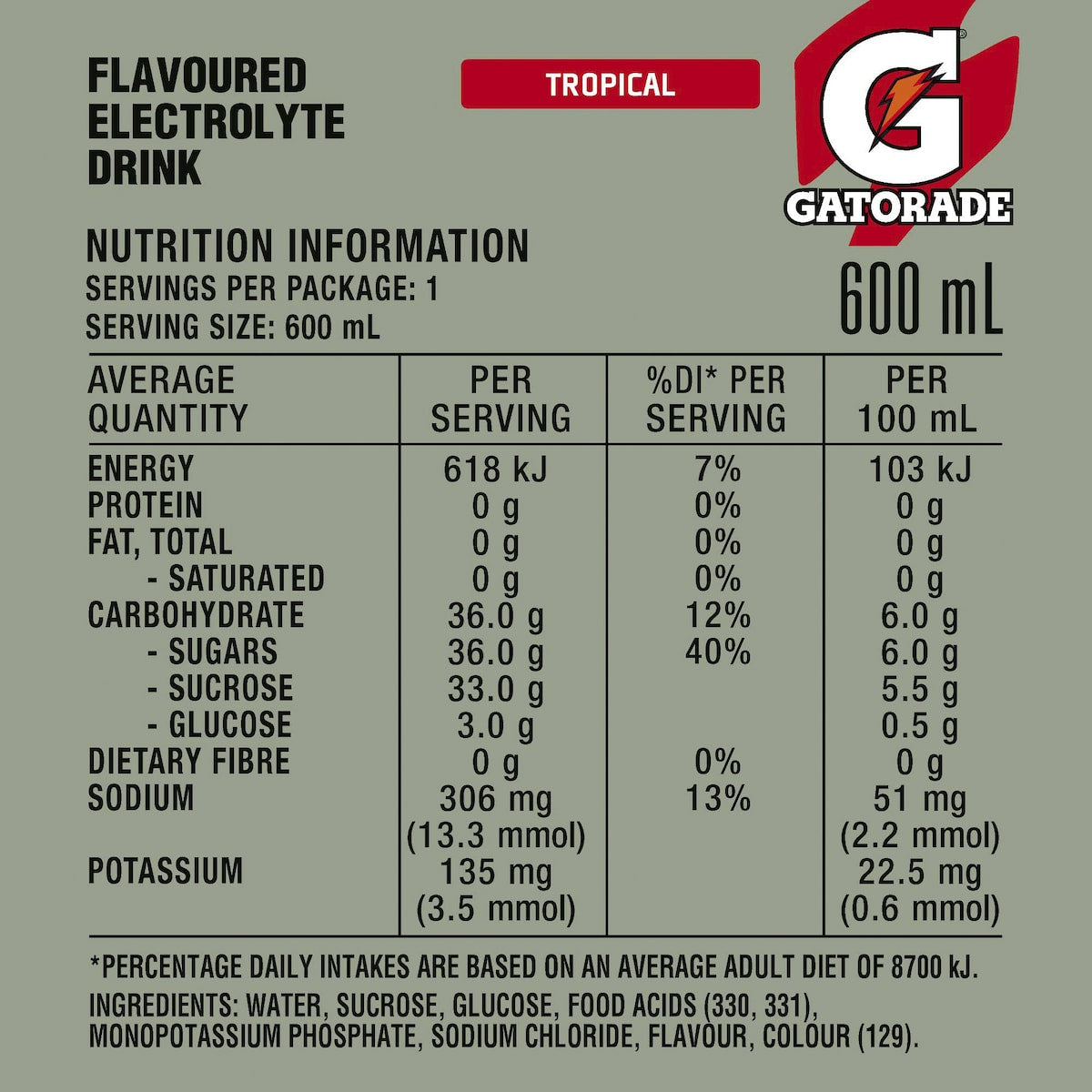Gatorade Sports Drinks Tropical Electrolyte Hydration 600ml