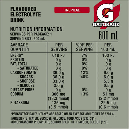Gatorade Sports Drinks Tropical Electrolyte Hydration Bottle 600mL