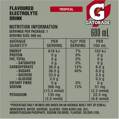 Gatorade Sports Drinks Tropical Electrolyte Hydration 600ml