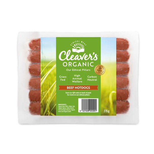 Cleaver's Organic Grass-fed Beef Hotdogs Gluten Free - 275g