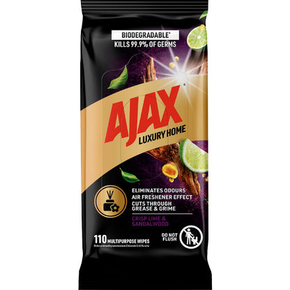 Ajax Multipurpose Cleaning Wipes Luxury Home Lime & Sandalwood 110 Pack