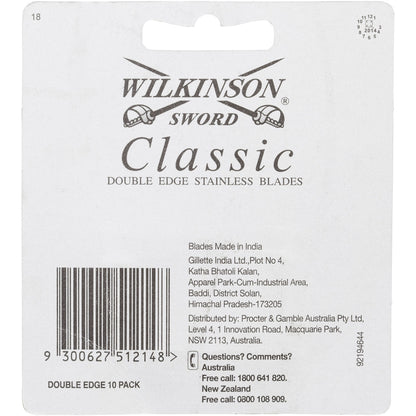Gillette Wilkinson Sword Double Edge Razor Blades Stainless 10 Pack