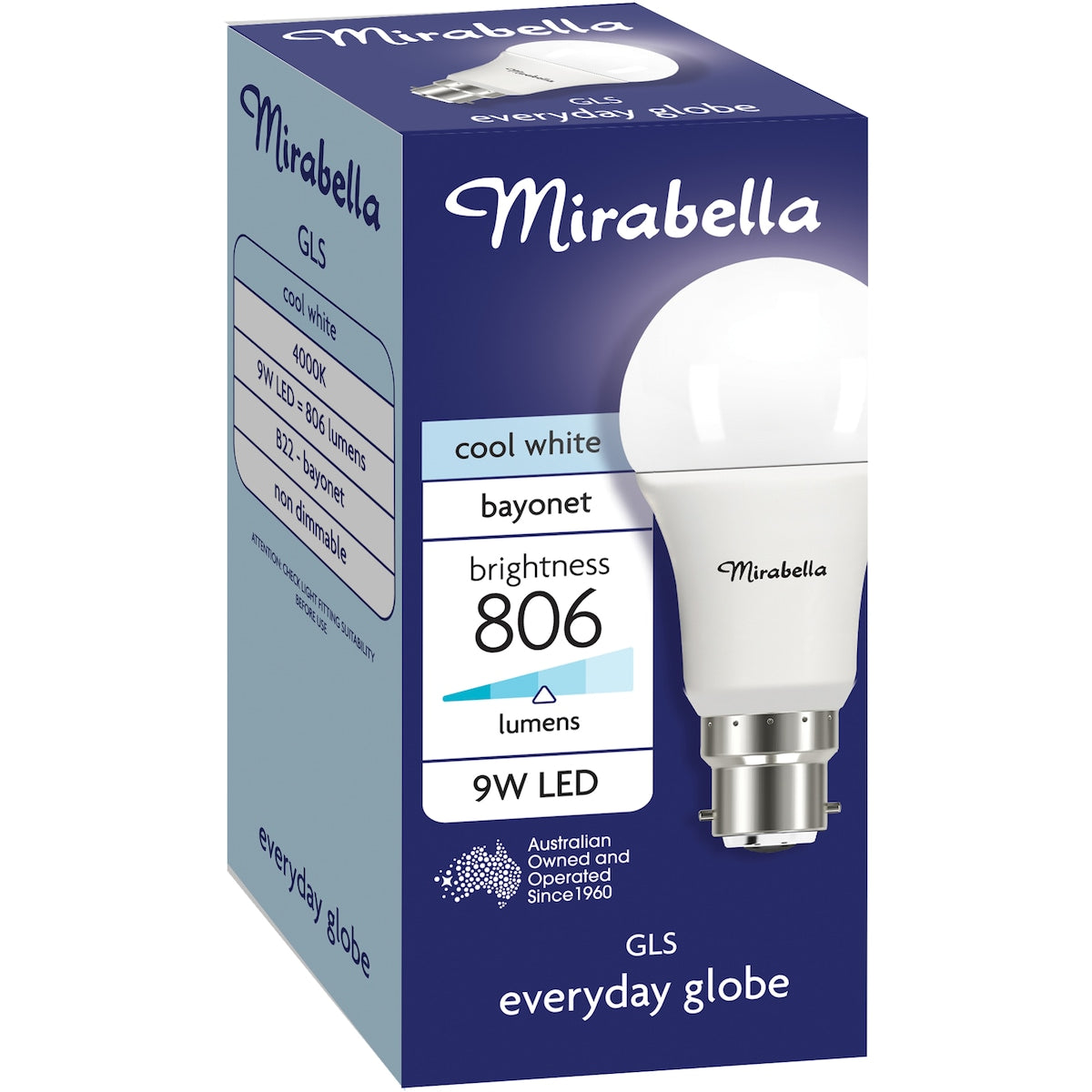 Mirabella 9W LED Gls Cool White Light Globe each