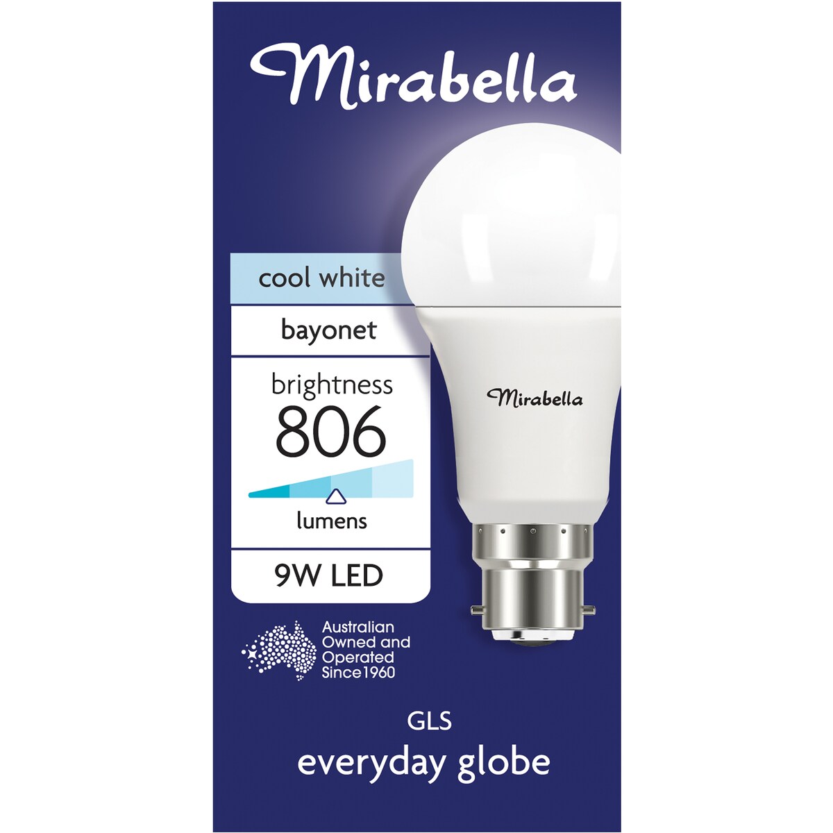 Mirabella 9W LED Gls Cool White Light Globe each