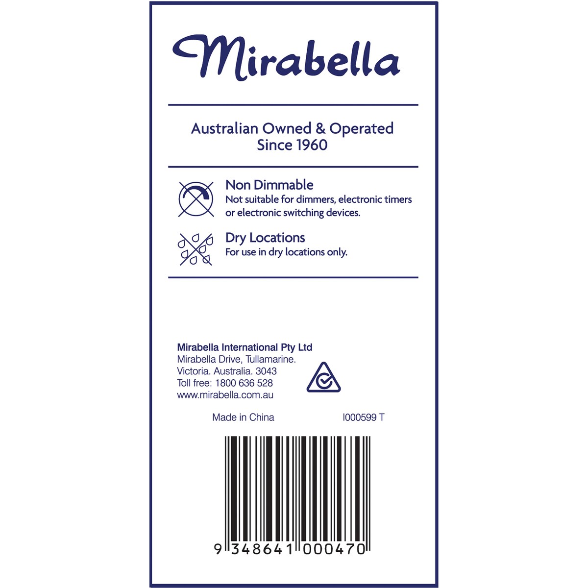 Mirabella 9W LED Gls Cool White Light Globe each