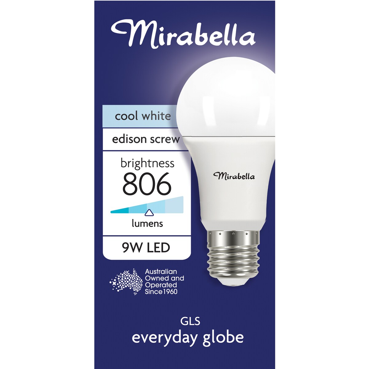 Mirabella LED GLS Edison Screw 9W 806lm Cool White Light Globe each
