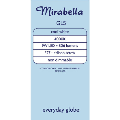 Mirabella LED GLS Edison Screw 9W 806lm Cool White Light Globe each