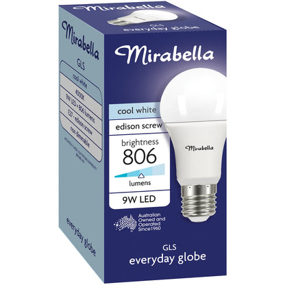 Mirabella LED GLS Edison Screw 9W 806lm Cool White Light Globe each