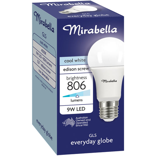 Mirabella LED GLS Edison Screw 9W 806lm Cool White Light Globe each