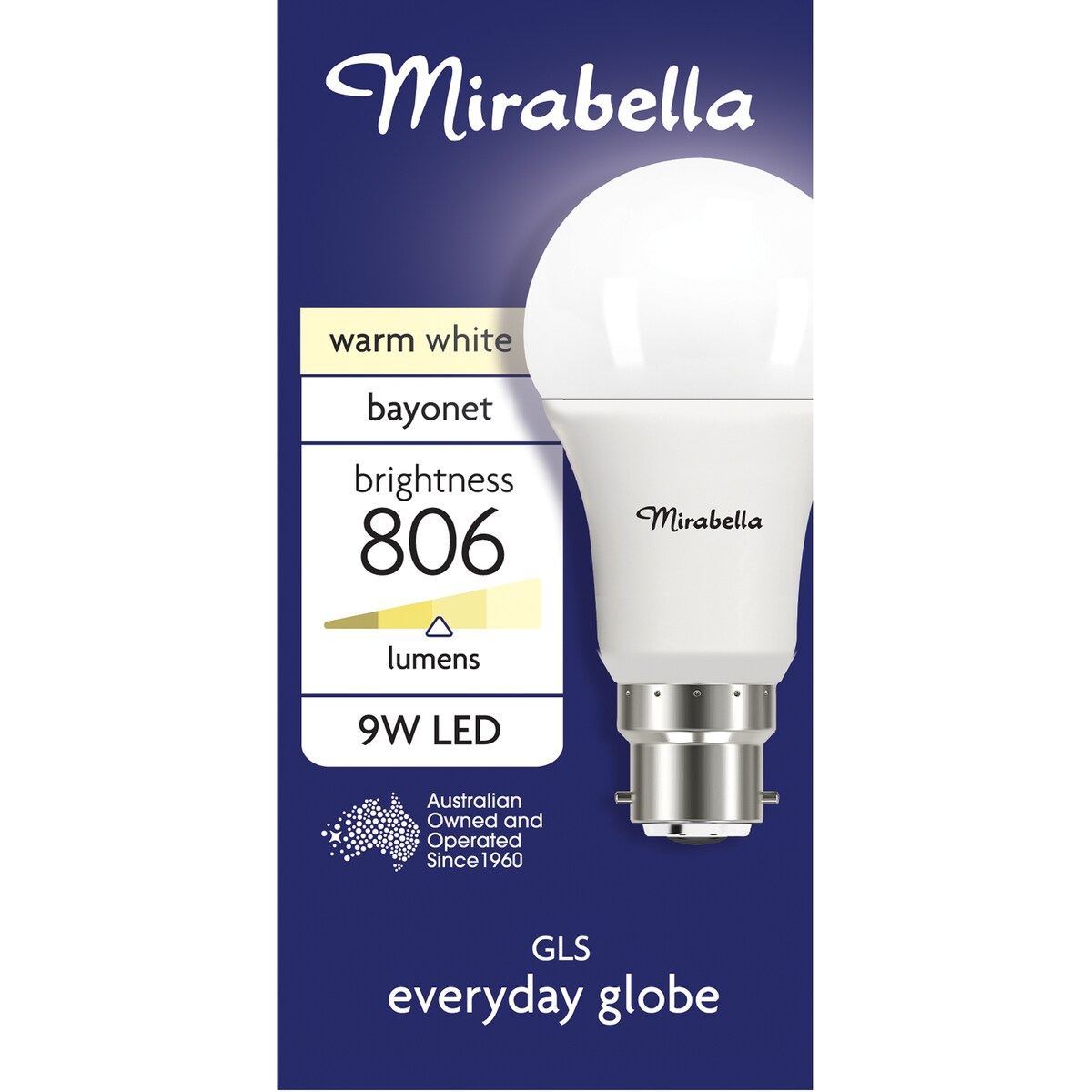 Mirabella 9W LED GLS Bayonet Warm White Light Globe each