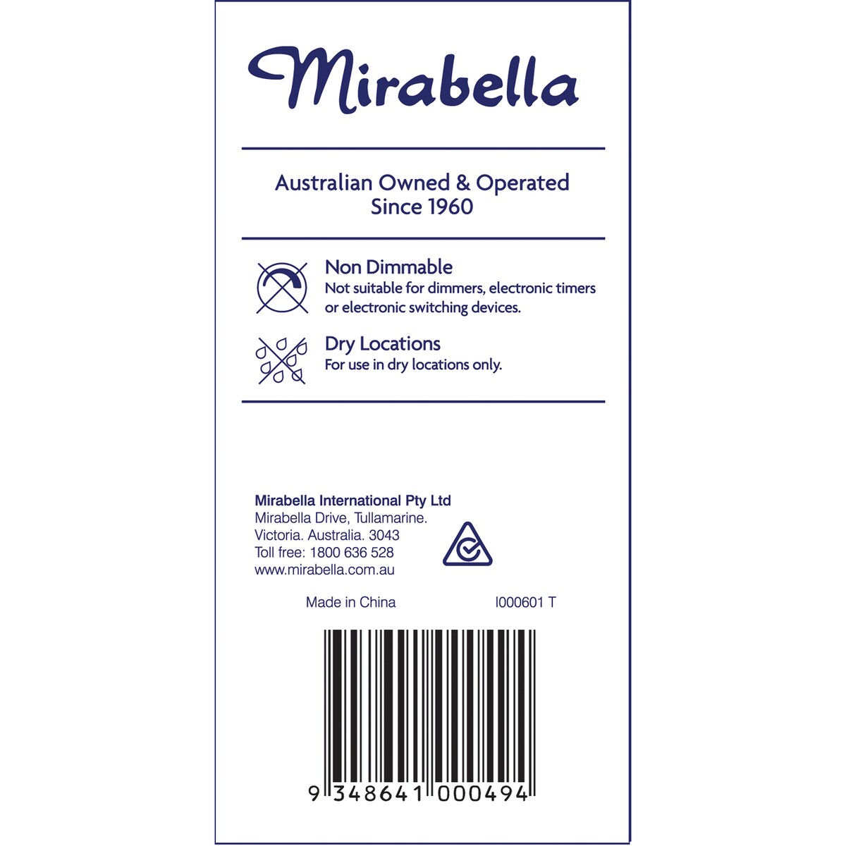Mirabella 9W LED GLS Bayonet Warm White Light Globe each