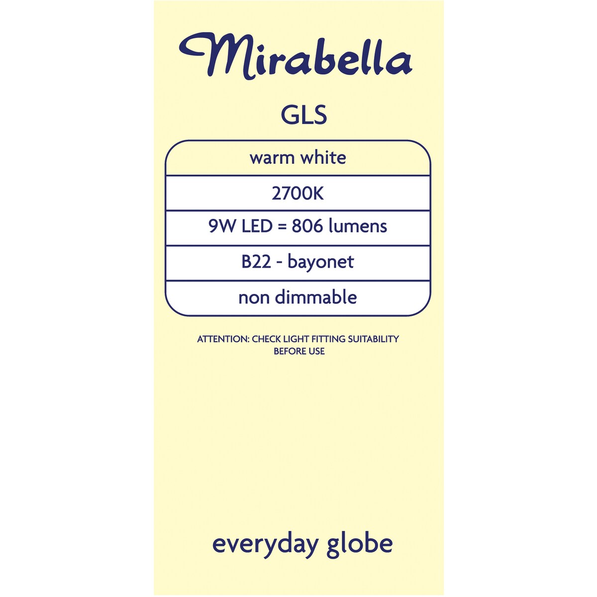 Mirabella 9W LED GLS Bayonet Warm White Light Globe each