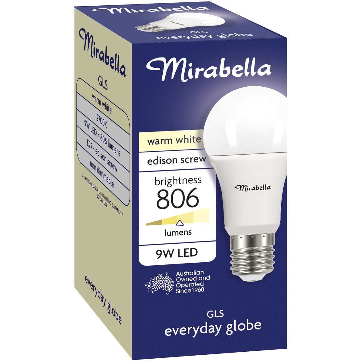 Mirabella LED GLS Edison Screw 9W 806lm Warm White Light Globe each