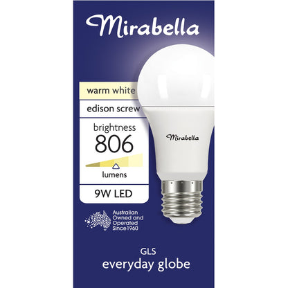Mirabella LED GLS Edison Screw 9W 806lm Warm White Light Globe each